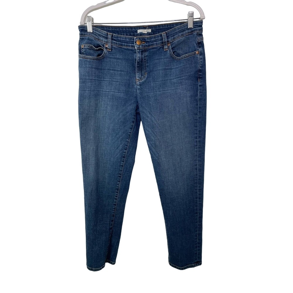 Eileen Fisher Straight Cropped Jeans Stretch Med Blue Wash Organic Cotton USA 8
